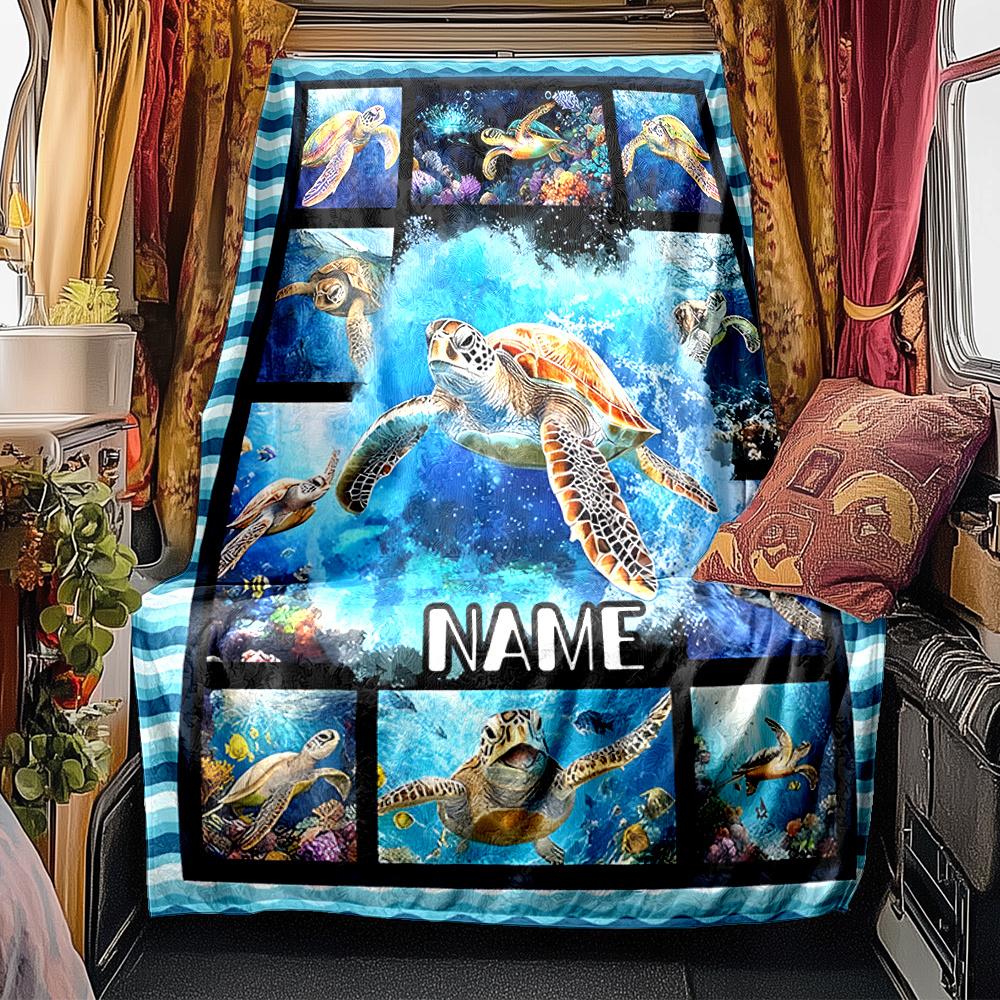 Ocean Life With Turtles And Coral Reef Artwork Blanketcustomizable With Your Namecomfortable And Stylish Perfect For Travel Beds Chairs Offices Sofas