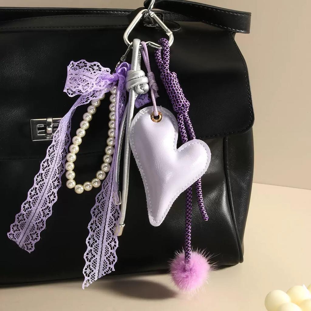 new product VINTAGE DENIM love heart Backpack pendant mushroom lace Key Chain Accessories braided rope