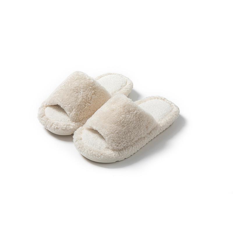 Solid color open cotton slippers ins fluffy slippers basic home plush slippers