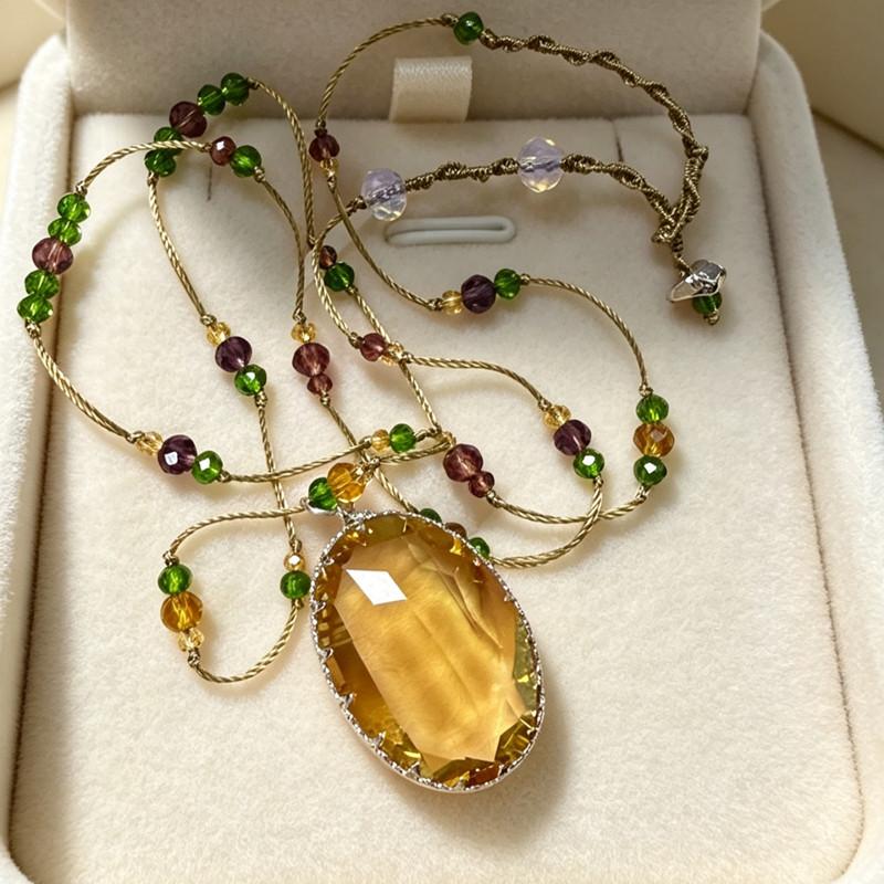Statement Big Oval Crystal Long Pendant Necklace For Women Creative New Green Champagne Color Sweater Chain Wholesale