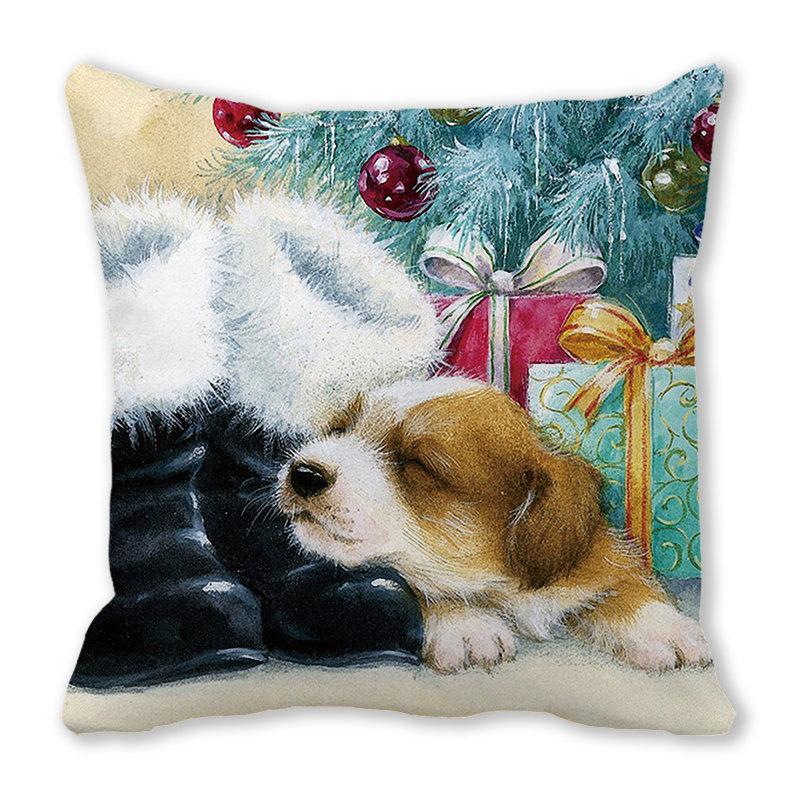 Weihnachtsdekoration Kissenbezug Bauernhaus Sofa Wurfkissenbezug Niedlicher Haustier Katze Hund Kissenbezug Floral Kissenbezug