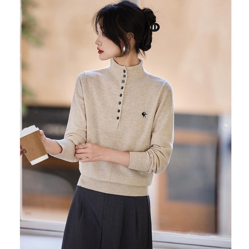 Srcr Women's 100% Wool Embroidered Half-High Collar Sweater