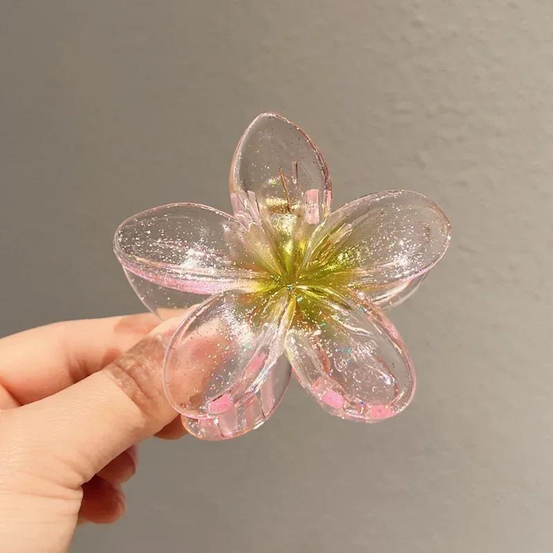 Fashion Sparkling Flower Claw Clip for Women Transparent Sweet Ponytail Shark Clip Versatile Girl Hair Accessories