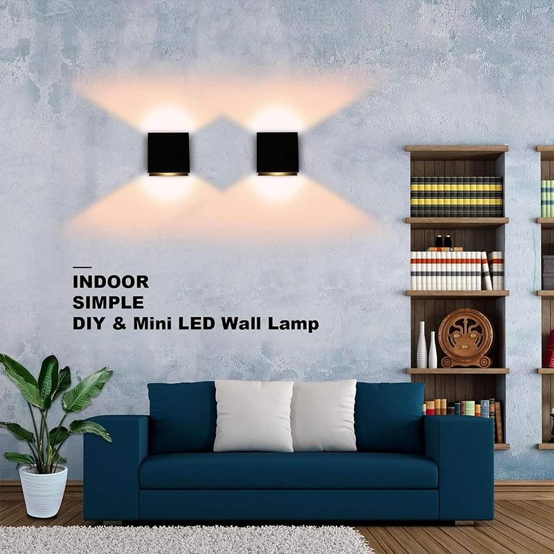 LED Sconce Hardwired Set of 2 Wall Lamp Black Up Down Mini Metal DC85-265V for Indoor Living Room Bedroom Hallway Decor Warm