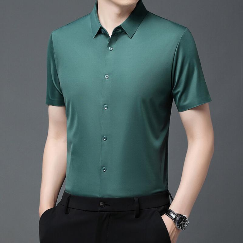 

Мужская рубашка с коротким рукавом Ultra Stretch Business Casual Дышащая Эластичная Устойчивая к истиранию Однотонная рубашка с коротким рукавом M