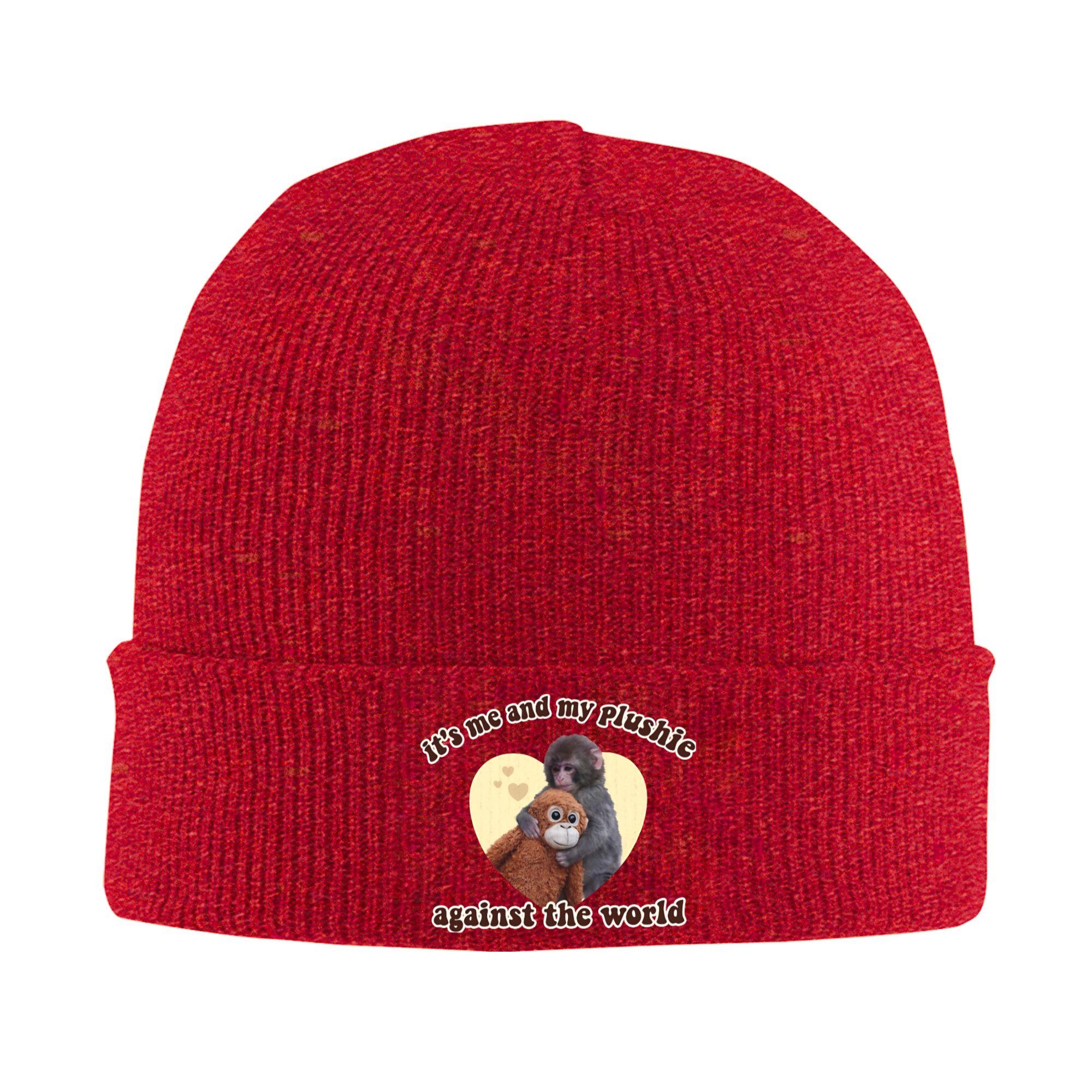 

Punch the Monkey Plushie Knit Hat Retro Caps Men Women Hippie Beanie Hats Spring Custom Warm Soft Bonnet Hats One Size
