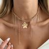 Temperament Creative Gold Color Multi Strand Beaded Flowe Tassel Pendant Necklace for Women Fashion Ins Style Party Jewelry Gift