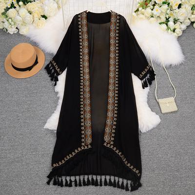 Retro Embroidery Sun Protection Shirt Women Summer Casual Loose Streetwear Chiffon Long Sun Protection Cardigan