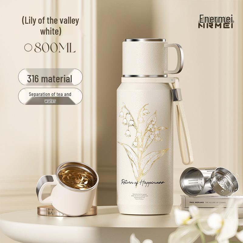 Pánská 1000ml nerezová láhev s čajovým sítkem a na vodu – špičková, velkokapacitní, přenosná izolovaná nádoba