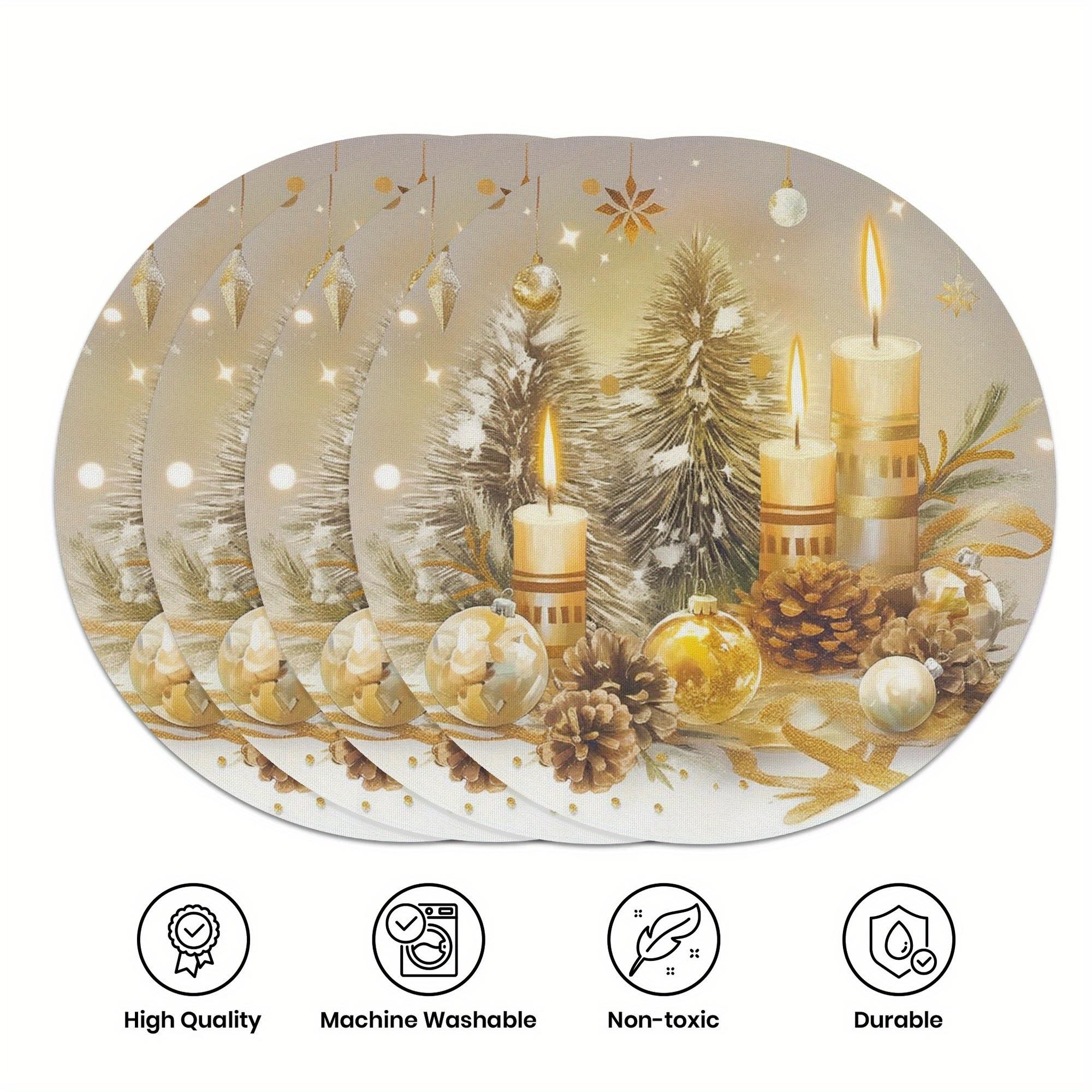 4-Piece Christmas Pinecone Placemats Family Gatherings, Christmas Parties Holiday Table Decor & Accessories 4PCS