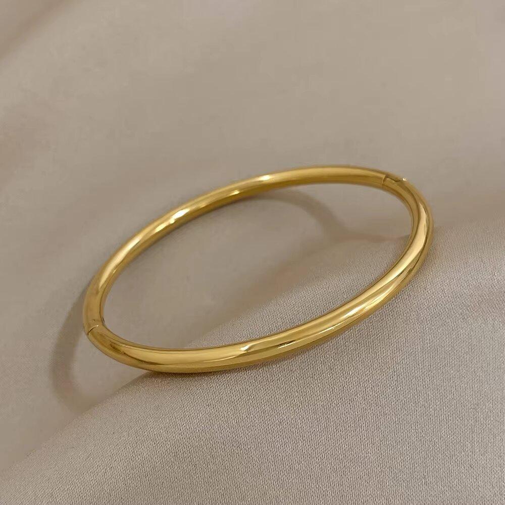 Gold Titanium Steel Bracelet Women's High-end Zircon Couple Bracelet Light Luxury Plain Ring Bracelet Jewelry Light Luxury Niche