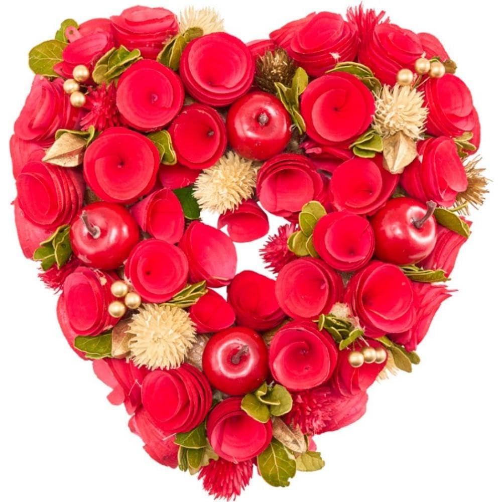 Foyer Red Heart Wreath with Sleeping Apple Leaf Moke Berry Christmas Door Decoration Artificial Floral Holiday Home Decor