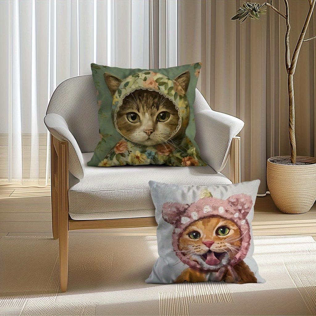 Cat Bandana Decorative Pillowcase, Ultra-soft Polyester Material Living Room Sofa Backrest Car Pillowcase Home Decoration