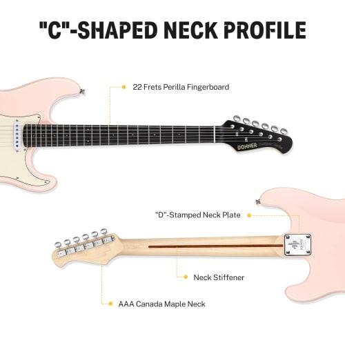 Donner DST-200 Electric Guitar Beginner Set, ST Type, Coil Tap, Case, Strap, Shield, and 5-Piece Accessory Set, Pink