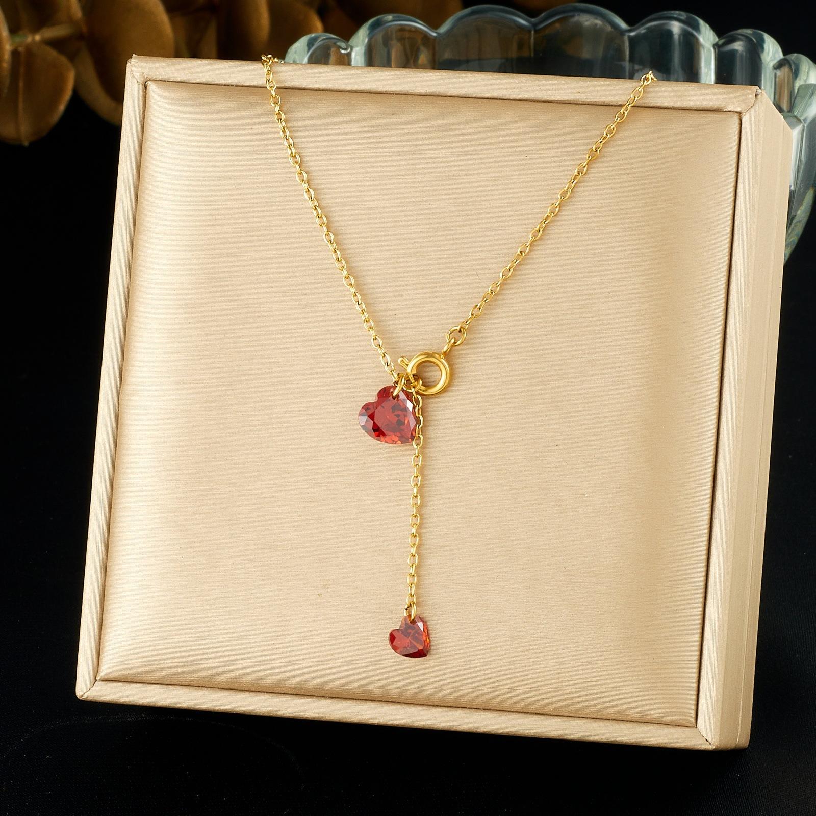 

Simple Heart Red Rhinestone Pendant Tassel Chain Choker Necklace Ins Personality Collarbone Necklace