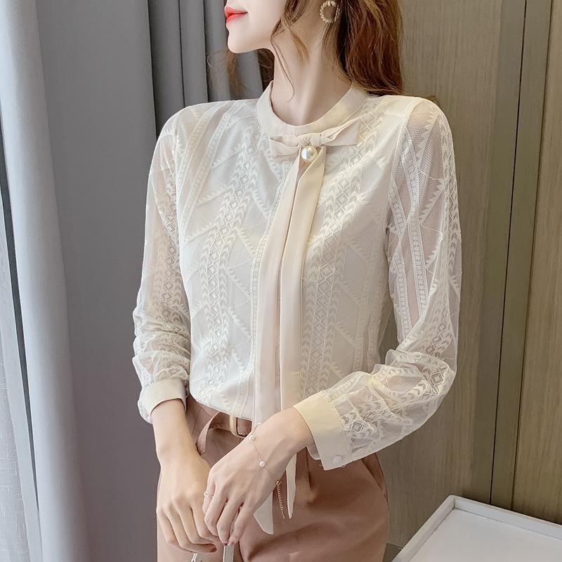 Fashion Long Sleeve O-Neck Lace Blouse Shirt Women Tops J324