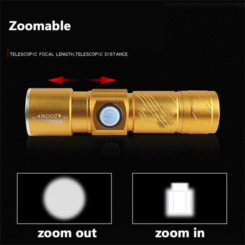 New! Led Mini Flashlight 3 Modes Portable Telescopic Zoomable Usb Rechargeable Aluminum Alloy Torch With