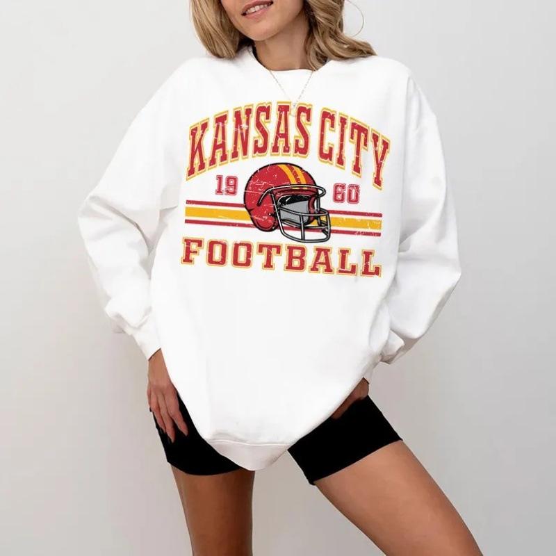 Women's Retro Kansas City Chiefs Crewneck Sweatshirt - Autumn/Winter Casual Long Sleeve Pullover