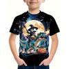 Children's Halloween T-shirt with 3D Printing, Cool and Trendy Fun Panda Pumpkin Short Sleeve Top for Boys