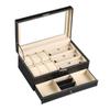 And Accessories Storage PU Leather Collection Case 6 3 and Watch, Glasses, Sunglasses, Case, 2-Tier (Holds Watches, Glasses, Accessories)