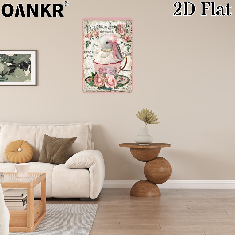Vintage Childrens Room Sweet Decor Poster Metal Tin Sign Floral Bunny Art Posters Metal Signs for Bedroom Home Wall Art Decor