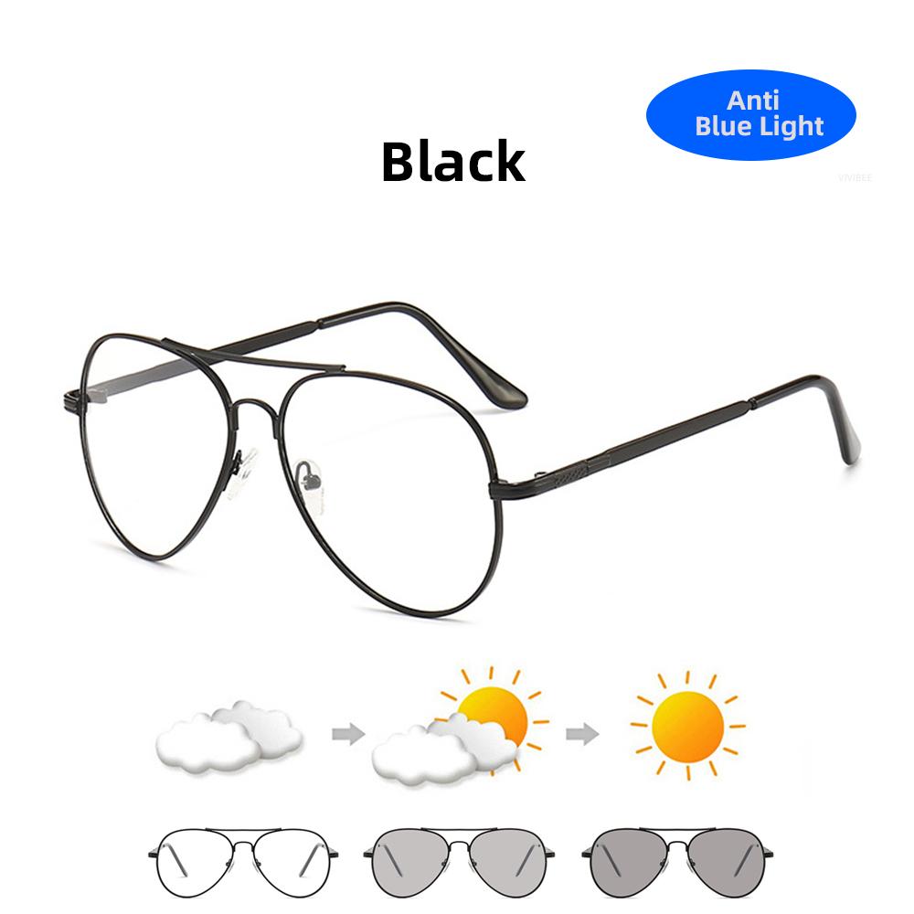 

VIVIBEE Pilot Anti Blue Light Blocking Glasses Men Photochromic Computer Aviation Eyeglasses UV400 Bluelight Women Eyewear Photochromic чёрный
