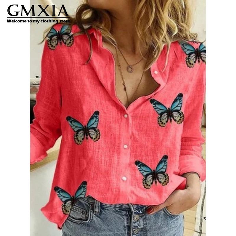 GMXIA Damska Moda Casual Rekreacyjna Bluzki i Koszule z Długim Rękawem z Kołnierzykiem POLO