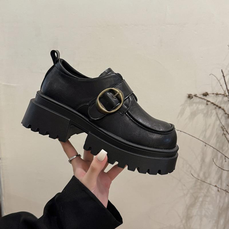 Thick-soled heightening loafers women's spring 2025 new British style small leather shoes imitation leather single shoes