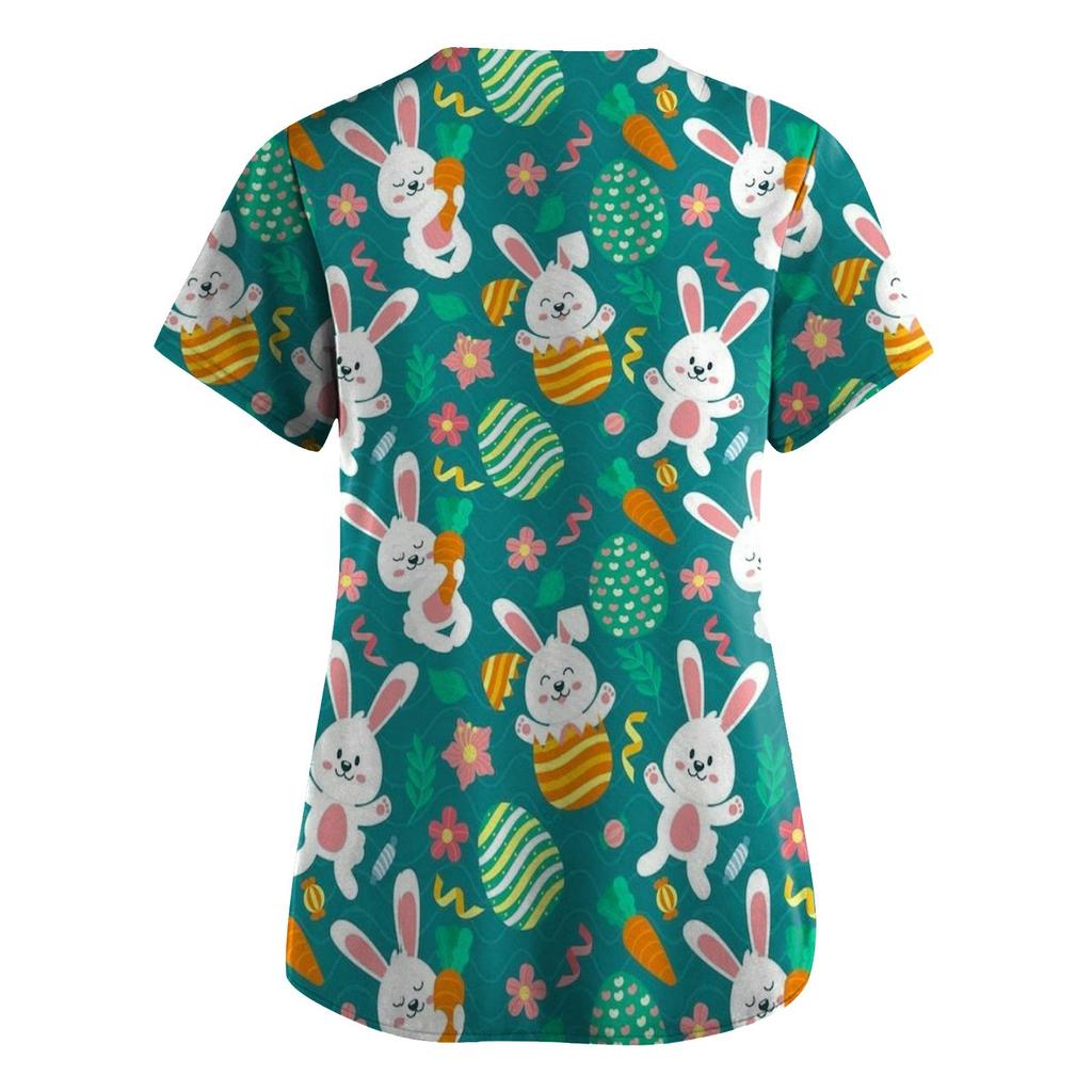 Damen Valentinstag Bedruckte Lockere V-Ausschnitt Tasche Kurzarm Uniform Uniform