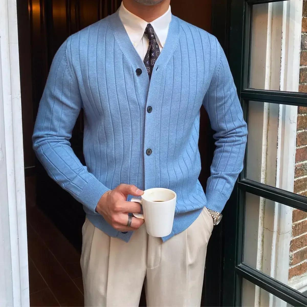 Cloth W Herenkleding Effen Kleur Gebreide Trui Mannelijk Blauw V-Hals Eenvoudig Slim Fit Zakelijk Vest Japans Retro Nieuw Binnen Herfst Winter Wollen Trui 3XL blauw