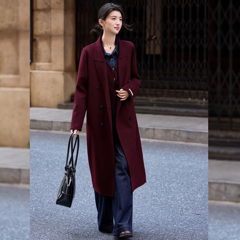 Bailuyu Women's Lapel Faux Two-Piece Wool Blend Coat