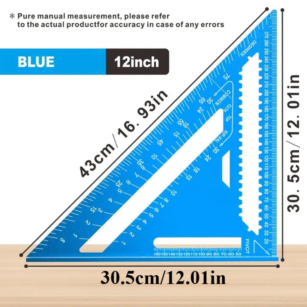 Righello a Triangolo in Lega di Alluminio ad Alta Precisione Metrico da 7''/12'' per Falegnameria con Goniometro ad Angolo Retto e Tracciatore Portatile