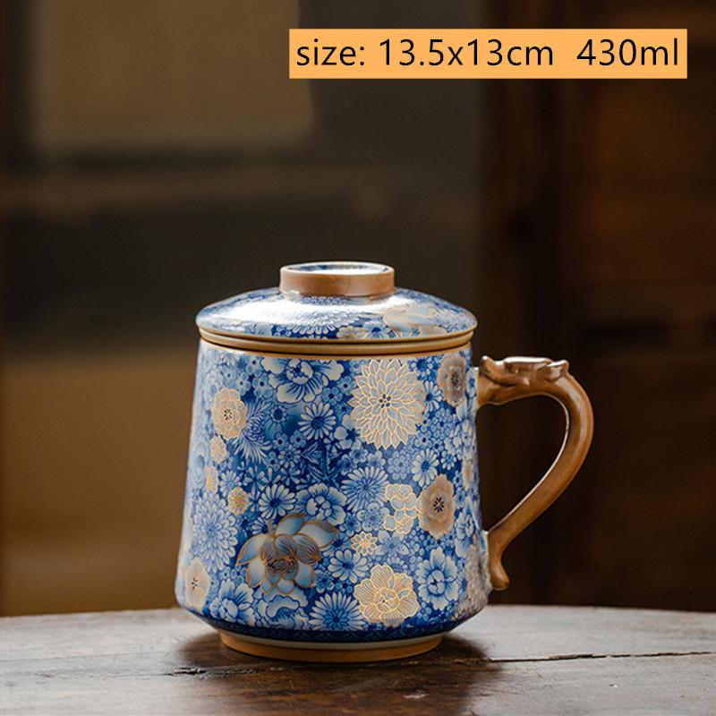 

Китайская керамическая кружка для чая Ru Kiln с крышкой и ситечком, ретро-чашка-термос ручной работы, чашка для разделения воды, дорожная чайная утварь Teacup