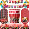 Sada fóliových latexových balónků s tématem Roblox pro narozeninovou oslavu Obsahuje stolní nádobí Hrníčky Topper na dort Pozadí Spirálové potřeby