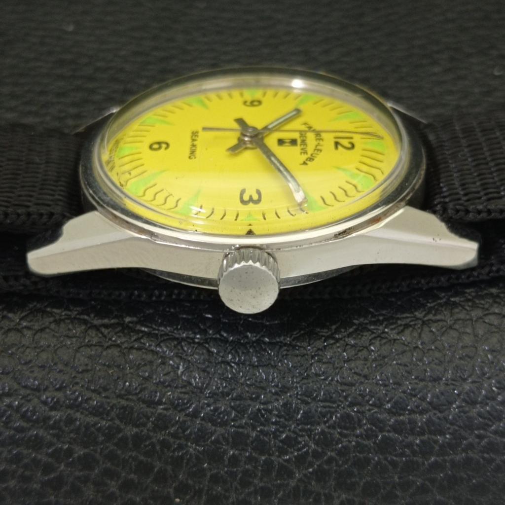 HAND-WINDING VINTAGE FAVRE LEUBA SEA KING SWISS MENS SIGN CASE WATCH A702019-5 R208-a702019