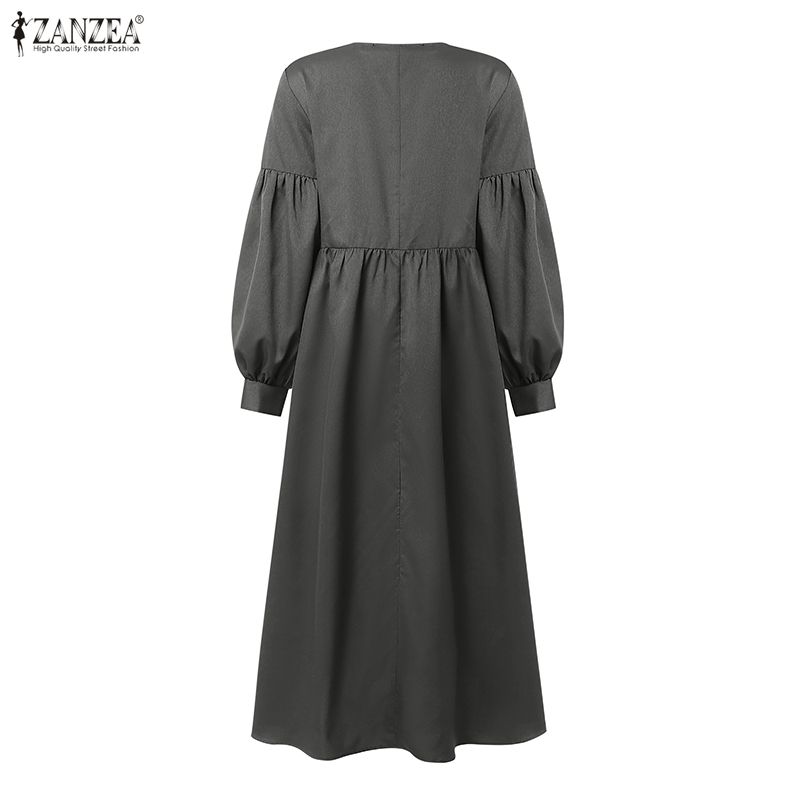 ZANZEA Lässiges Damen-Kleid mit Rundhalsausschnitt, langen Ärmeln und lockerem langem Kleid