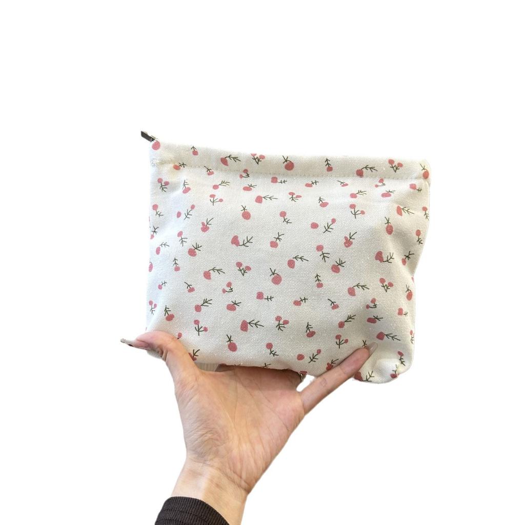 Handle Cute Little Flower Canvas Cosmetic Bag Women's Simple Portable Large-capacity Skin Care Product Handbag