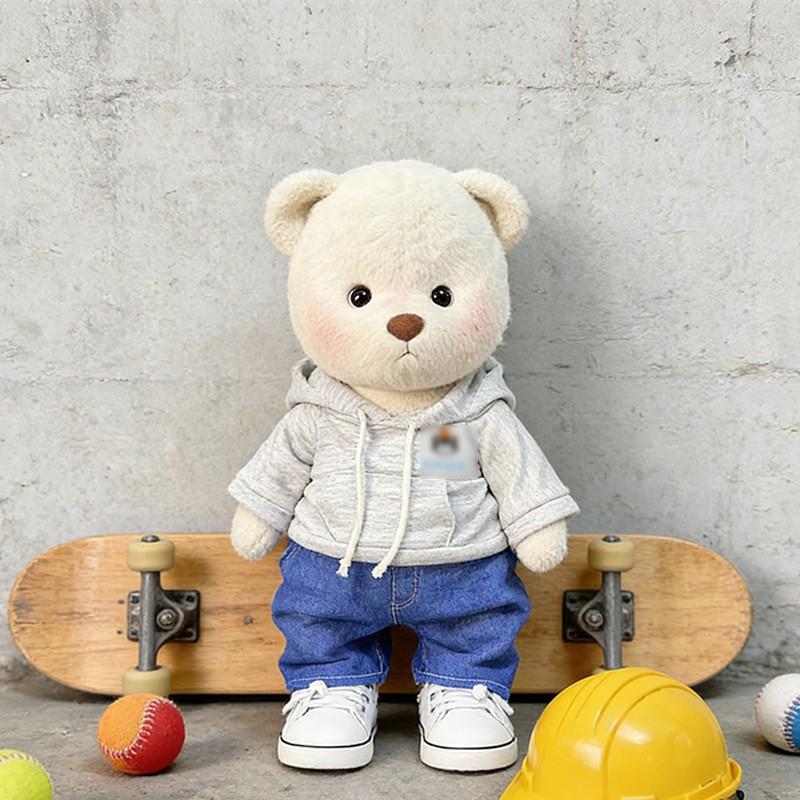 Medium Bear Outfit - Blue Pink Striped Carrot Overalls Set