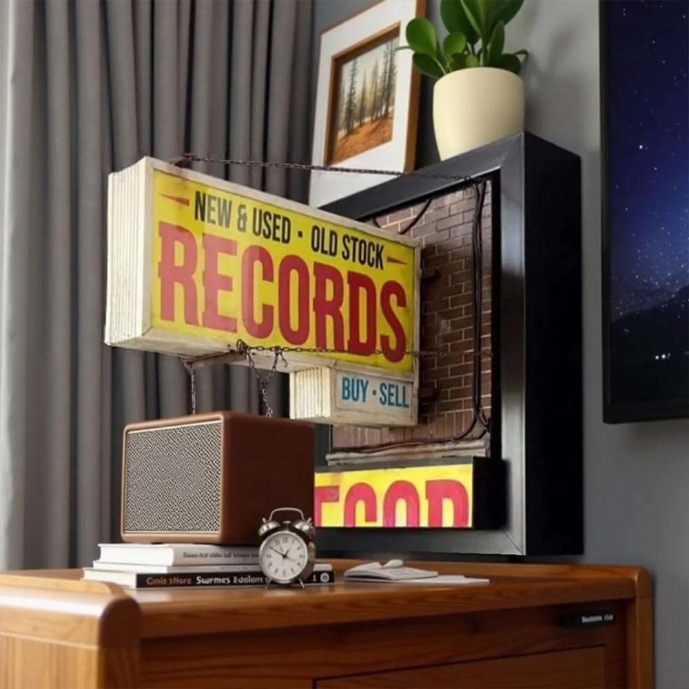 3D Miniature Record Store Retro Wall Light Energy Saving Retro Record Player Wall Light  Decoration