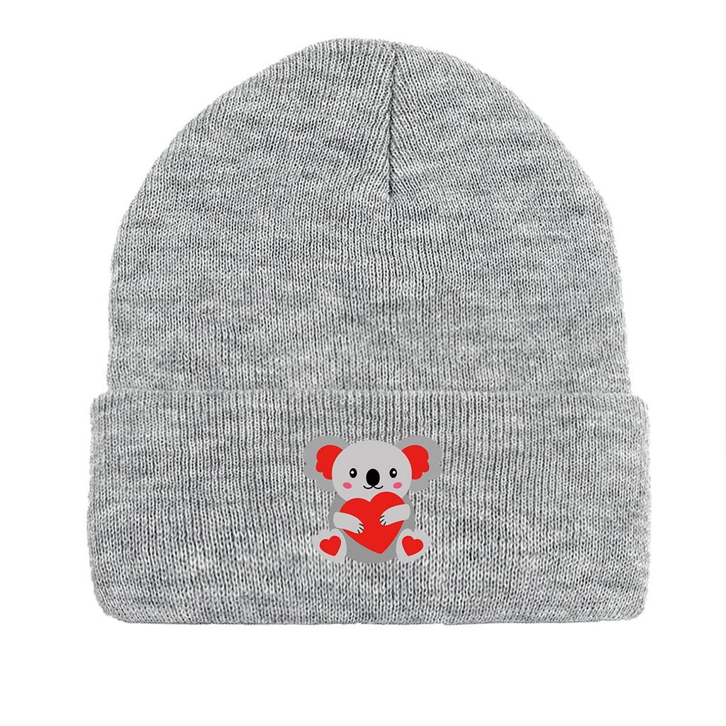 Koala Heart Winter Knitted Cap Beanie, Valentine's Day Man Cap Autumn Candy Color Stylish Bobble Hat Knit Hat Beanie