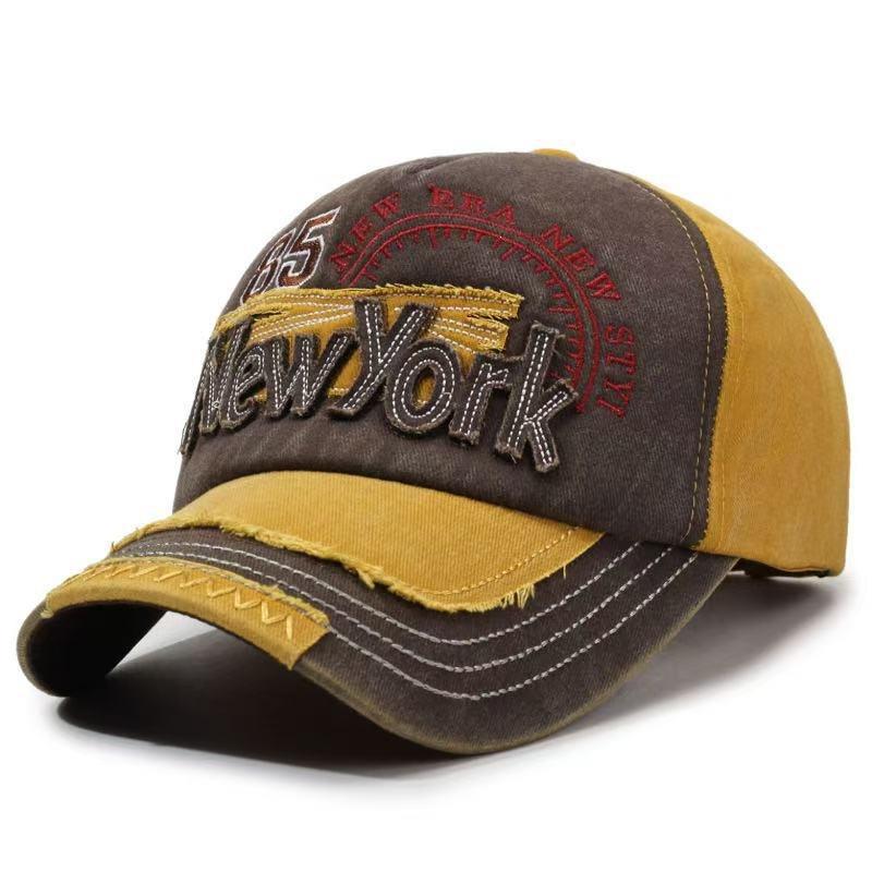 Baseball Cap Washed Cowboy Hat Men's and Women's Patch Alphabet Hat Outdoor Visor Hat American Retro Baseball Cap