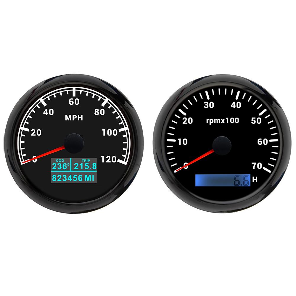 85mm GPS Speedometer 60M 80M 120M 160M 200M with 4K 6K 7K 8K RPM Tachometer with 7 Colors Backlight for Car Boat Yacht 9-32V