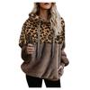 Women Hooded Sweatshirt Coat Winter Warm Wool Leopard Pocket Cotton Coat Outwear