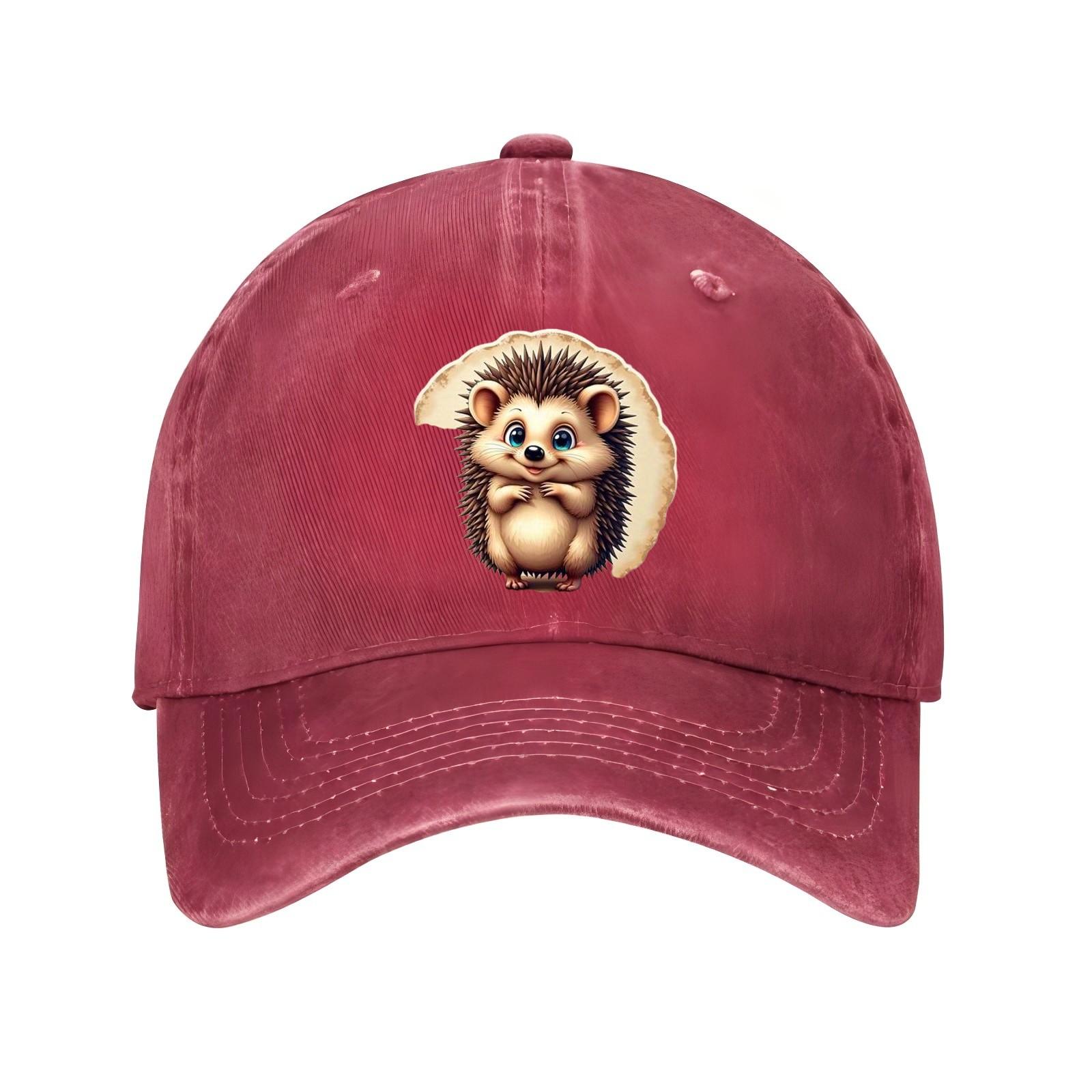 Cute Hedgehog Print Baseball Cap Cotton Adjustable Strap Casual Sports Hat for Adult Unisex One Size