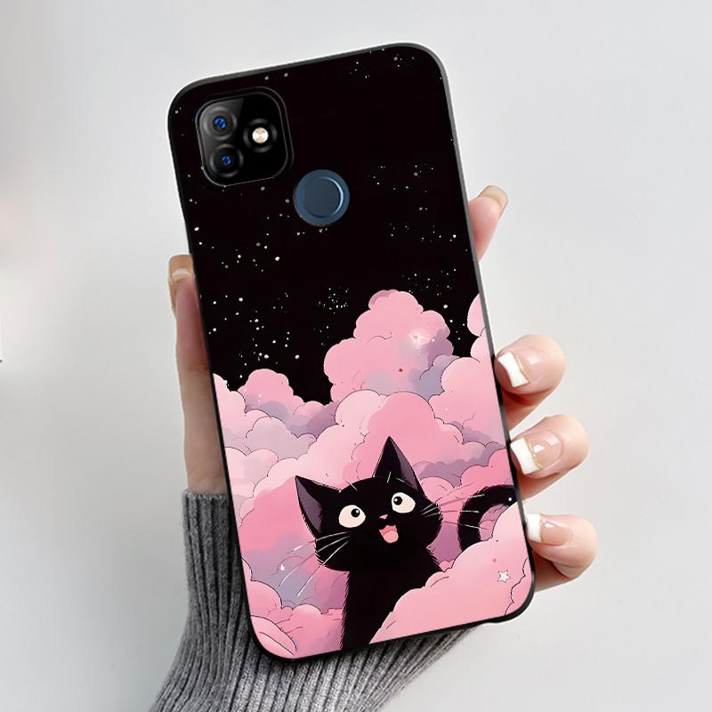 Bumper Soft Silicone Jelly Black Case For Itel P36 Play/Vision 1 Bright Aesthetic Sunset Starry Sky Painted Shockproof Cover