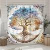 1/4pcs Tree of Life Shower Curtain Set Mystical Boho Watercolor Plant Bathroom Decor Waterproof Fabric Curtain Non Slip Mat and Toilet Cover Set