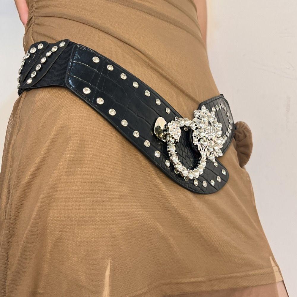 Waist Closure Waist Corset Belts Shiny Wide Rhinestone Belt Elegant Elastic Cummerbunds  Girl