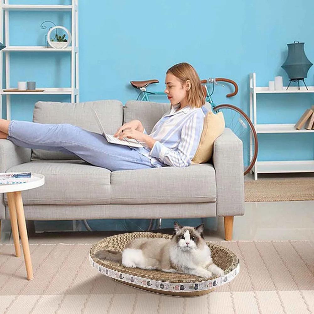 Corrugated Cardboard Oval Pet Scratching Post Pet Bed