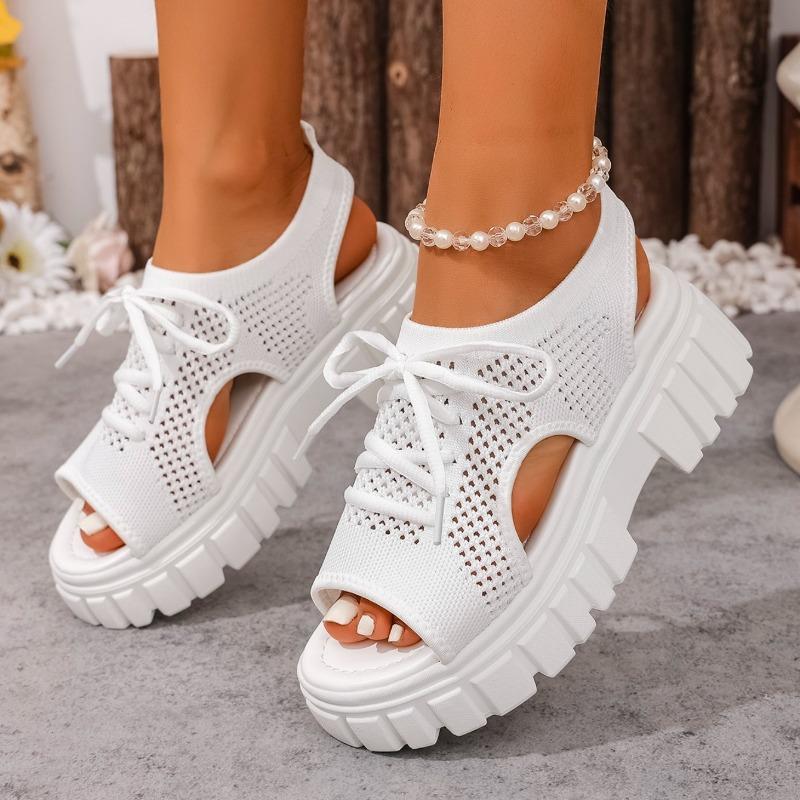 Fashion Women Wedge Sandals Anti-slip Mesh Casual Women Platform Sandals Lace-Up Open Toe Beach Shoes for Women New Sandalias De Mujer