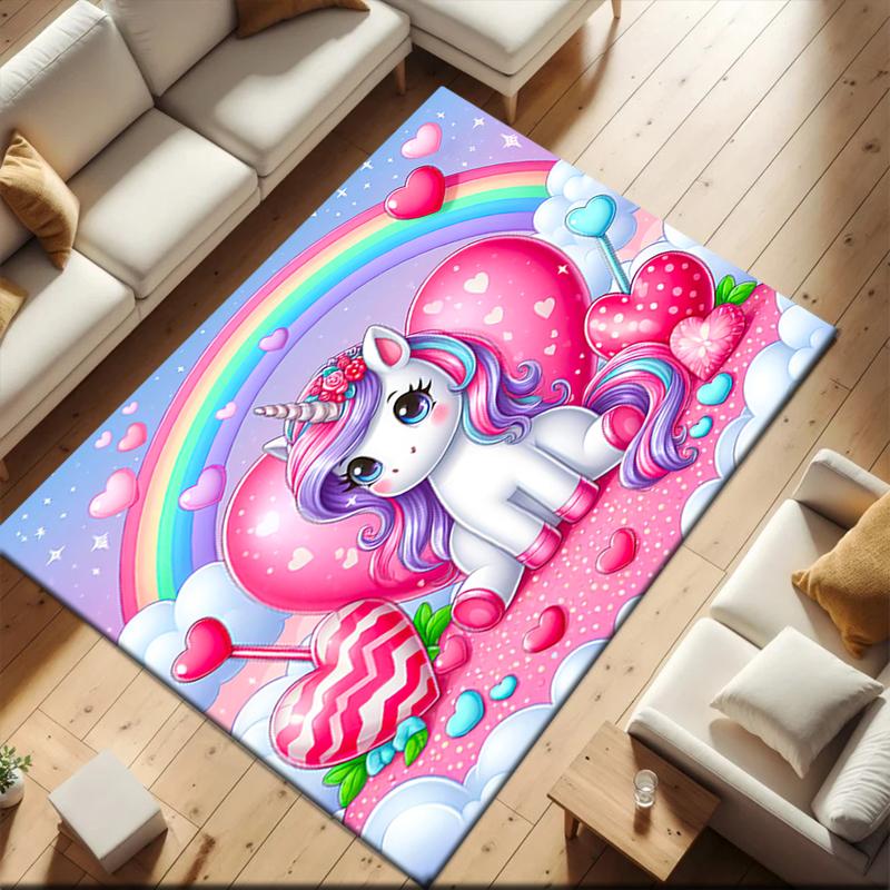 1pc Unicorn On the Clouds Carpet Rug for Living Room Bedroom Home Sofa Decoration,Kids Play Non-slip Floor Mat